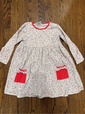 Girls' Long-Sleeve Floral Dress with Pink and Red Accents